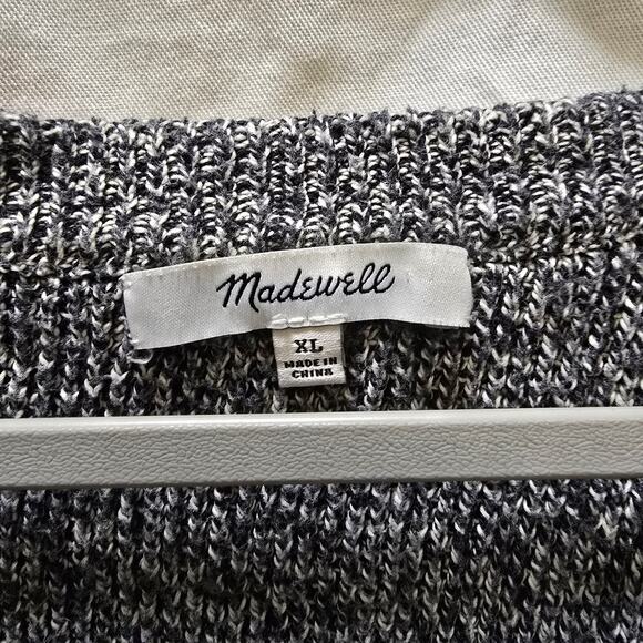 Madewell black white speckled heathered crossover back crewneck sweater XL - Picture 2 of 12
